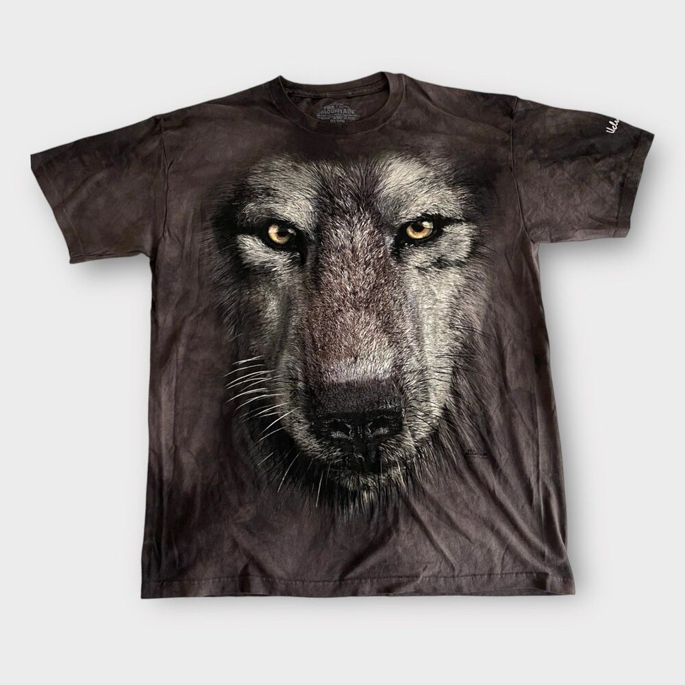 THE MOUNTAIN Gray Wolf Face T Shirt Men's L Medium Tie Dye Ucluelet Canada